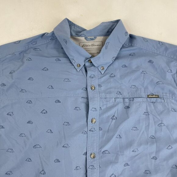 Eddie Bauer Blue Tent Pattern Button Up Shirt S/S Mesh Lined Nylon Blend 2XL XXL - Picture 3 of 9